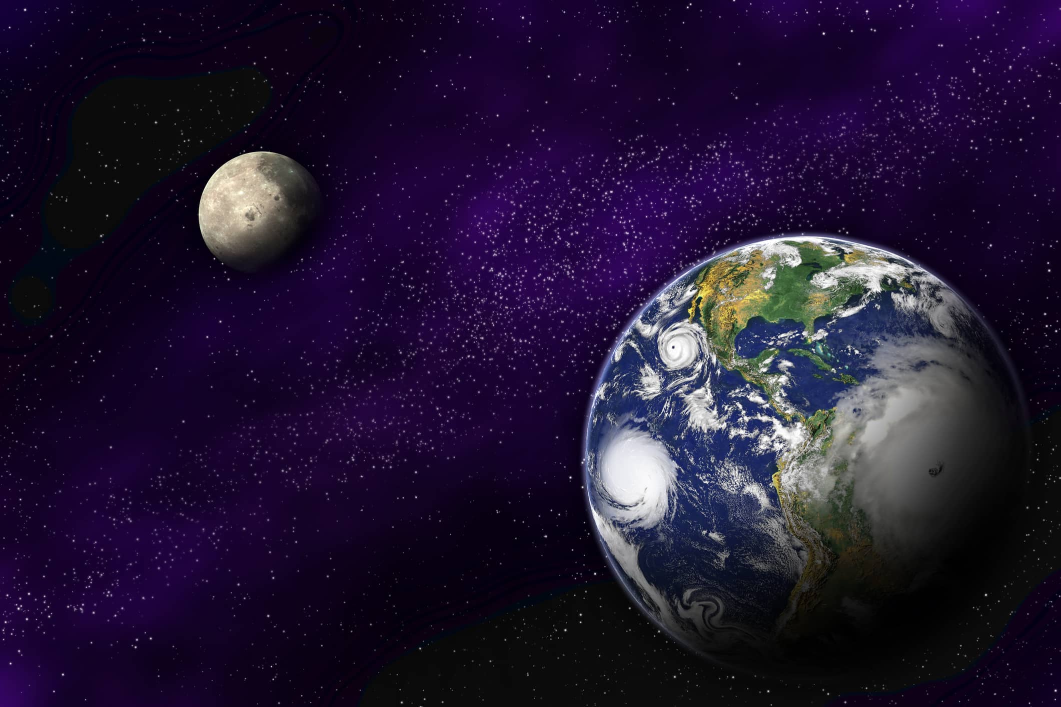 outer space view of earth and moon distances